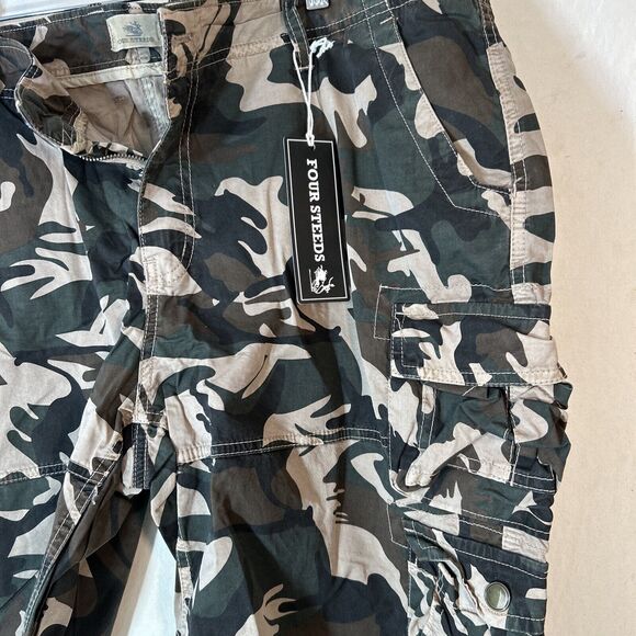 FOURSTEEDS Womens Camouflage Twill Bermuda Cargo Shorts with Belt 18 Dark Camo - Picture 4 of 8